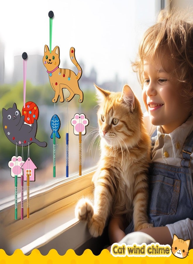 TREACLUB 12 Pack Wind Chime Kit for Kids, Make Your Own Wind Chime DIY Wood Arts and Crafts Decorative Coloring Wooden Hanging Ornaments for Girls Boys Home School Activity Party Supplies(Cute Cat) - Image 5